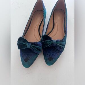 Talbots Plaid Flats in Green and Blue Velvet